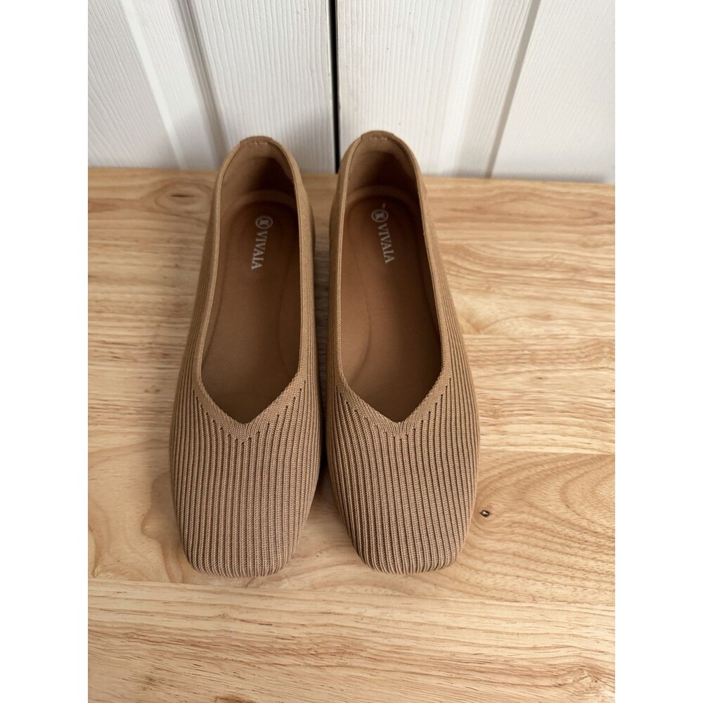 Women's Tan Knit Ballet Flats